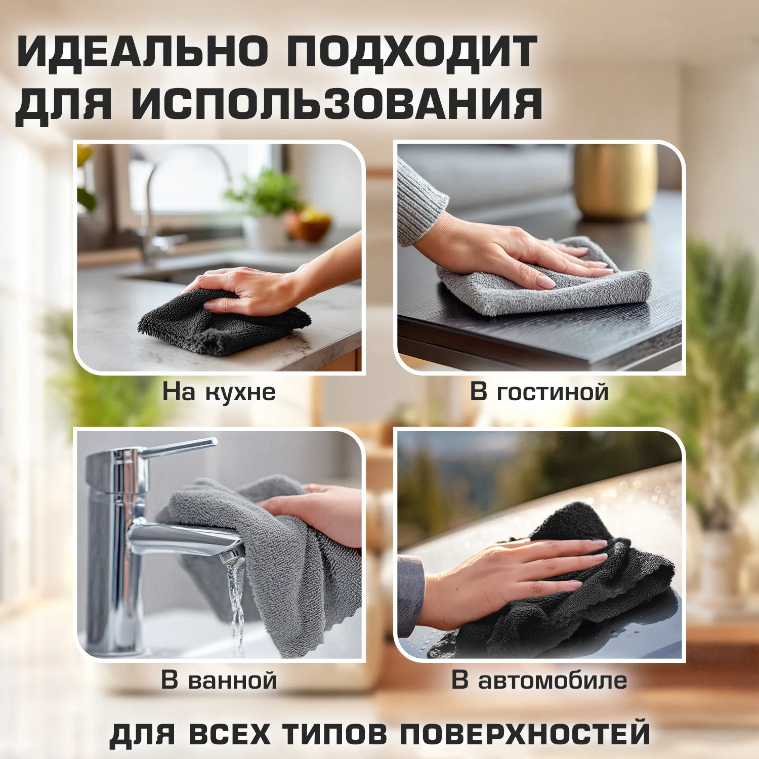 Салфетки из микрофибры LAIMA 30 х 30 см GRAY & BLACK, 180 г/м2, 10 шт